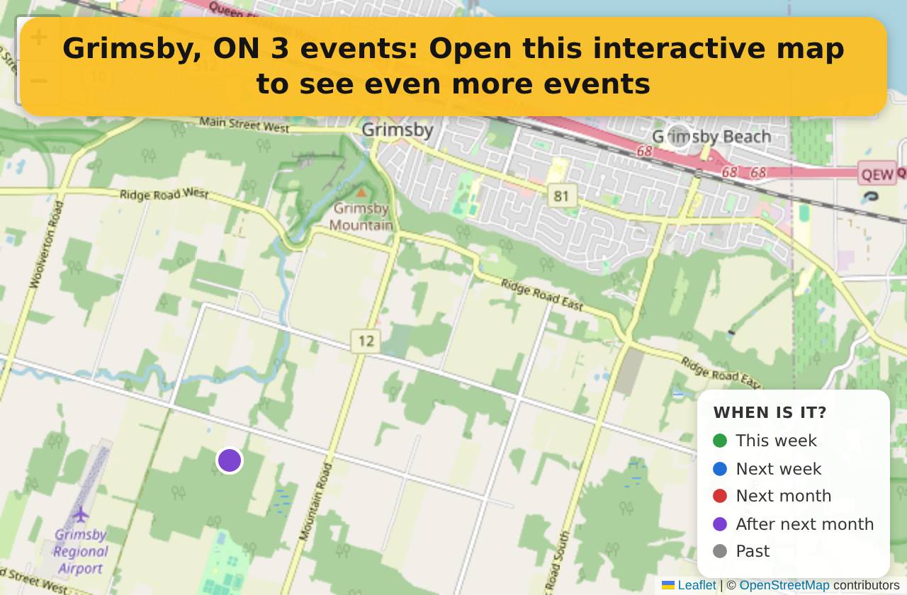 Map of events in Grimsby, ON on the interactive EVENTULIST map