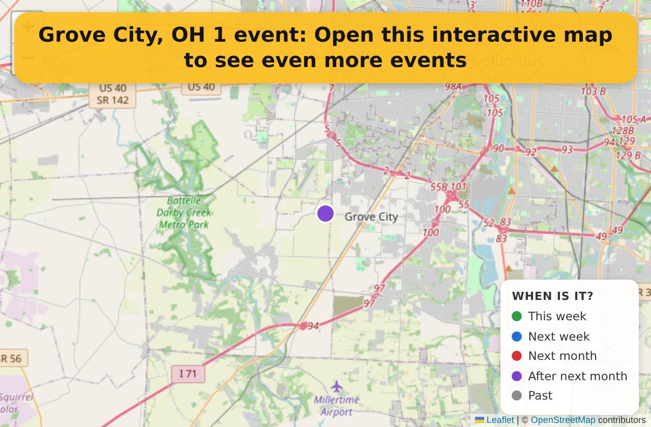 Map of events in Grove City, OH on the interactive EVENTULIST map