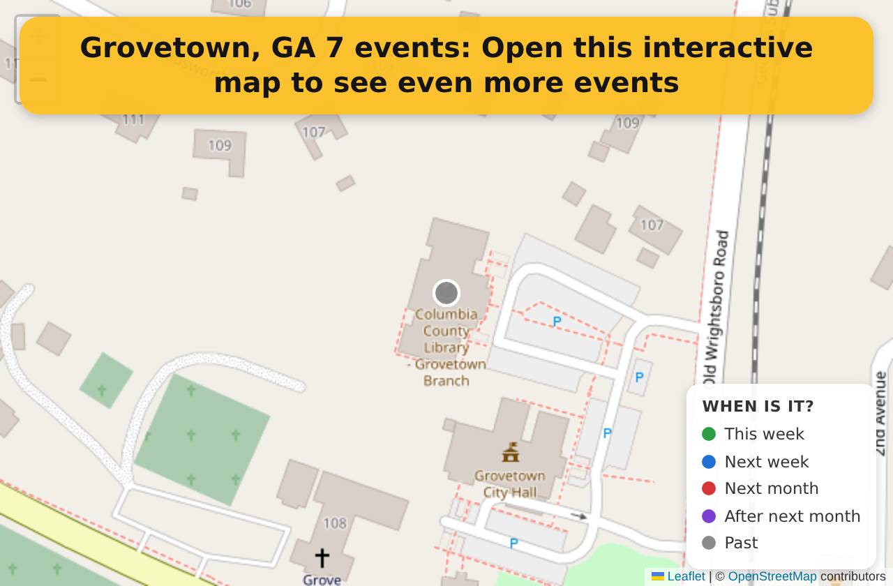 Map of events in Grovetown, GA on the interactive EVENTULIST map