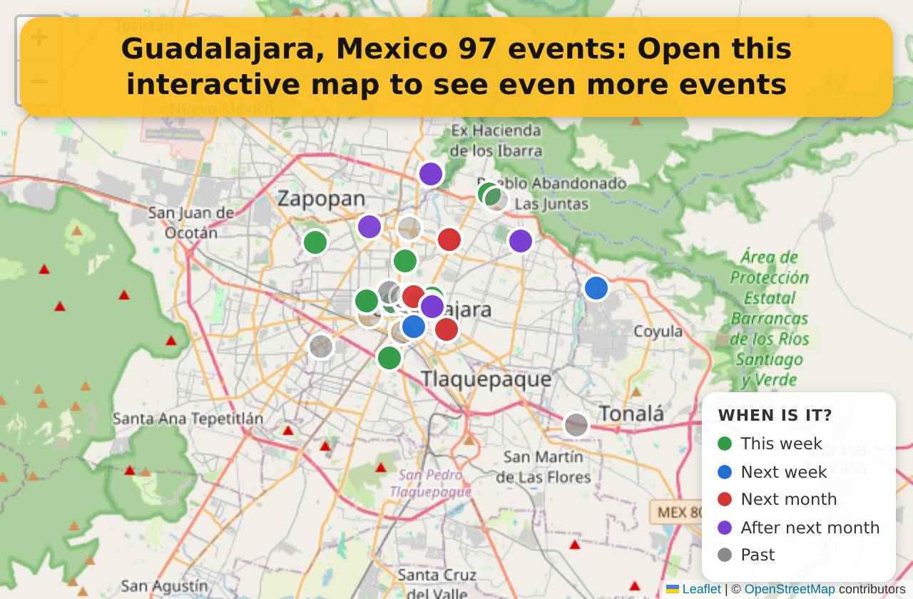 Map of events in Guadalajara, Mexico on the interactive EVENTULIST map