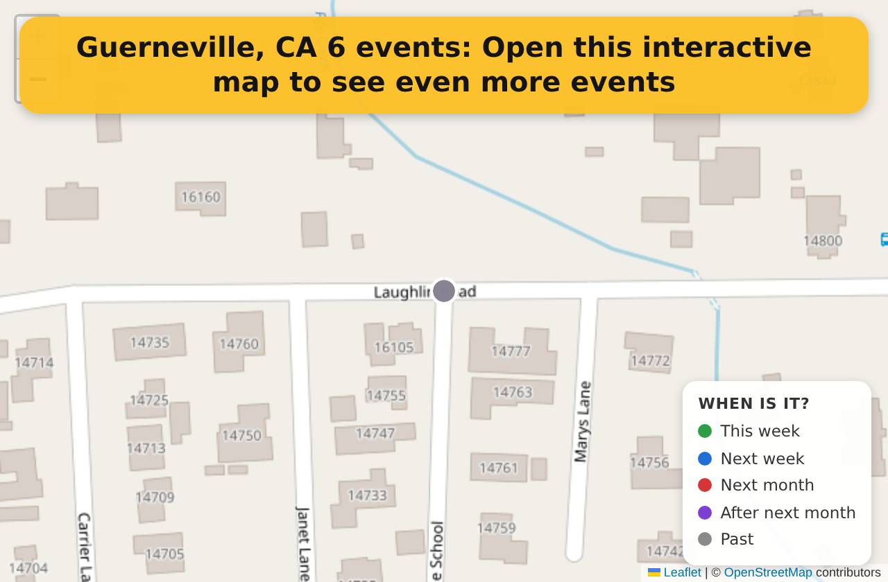 Map of events in Guerneville, CA on the interactive EVENTULIST map