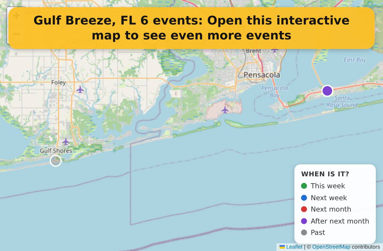 Map of events in Gulf Breeze, FL on the interactive EVENTULIST map