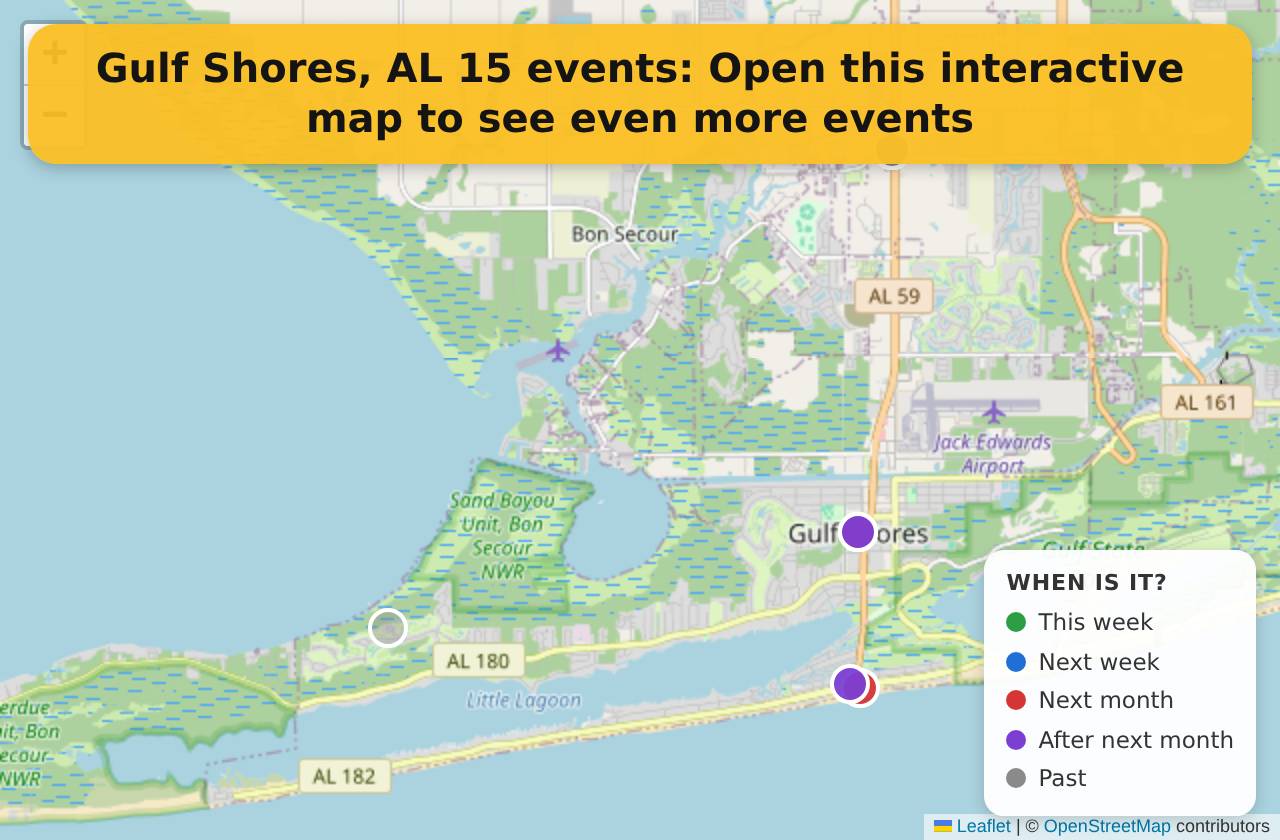 Map of events in Gulf Shores, AL on the interactive EVENTULIST map