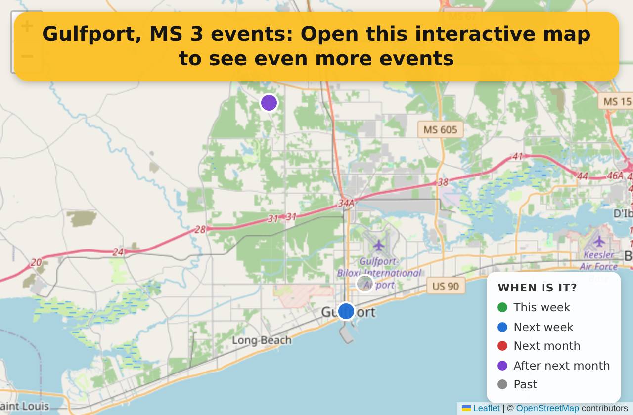 Map of events in Gulfport, MS on the interactive EVENTULIST map