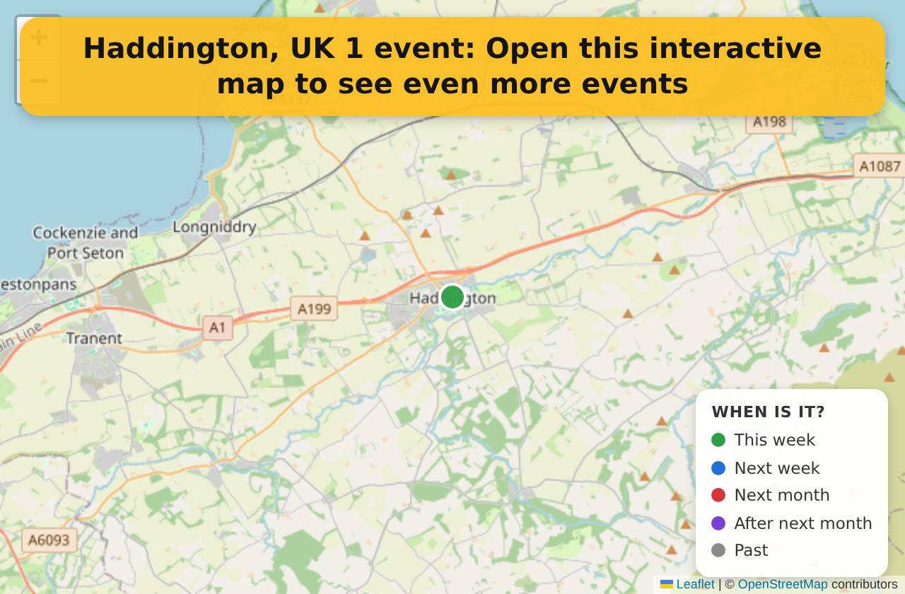 Map of events in Haddington, UK on the interactive EVENTULIST map