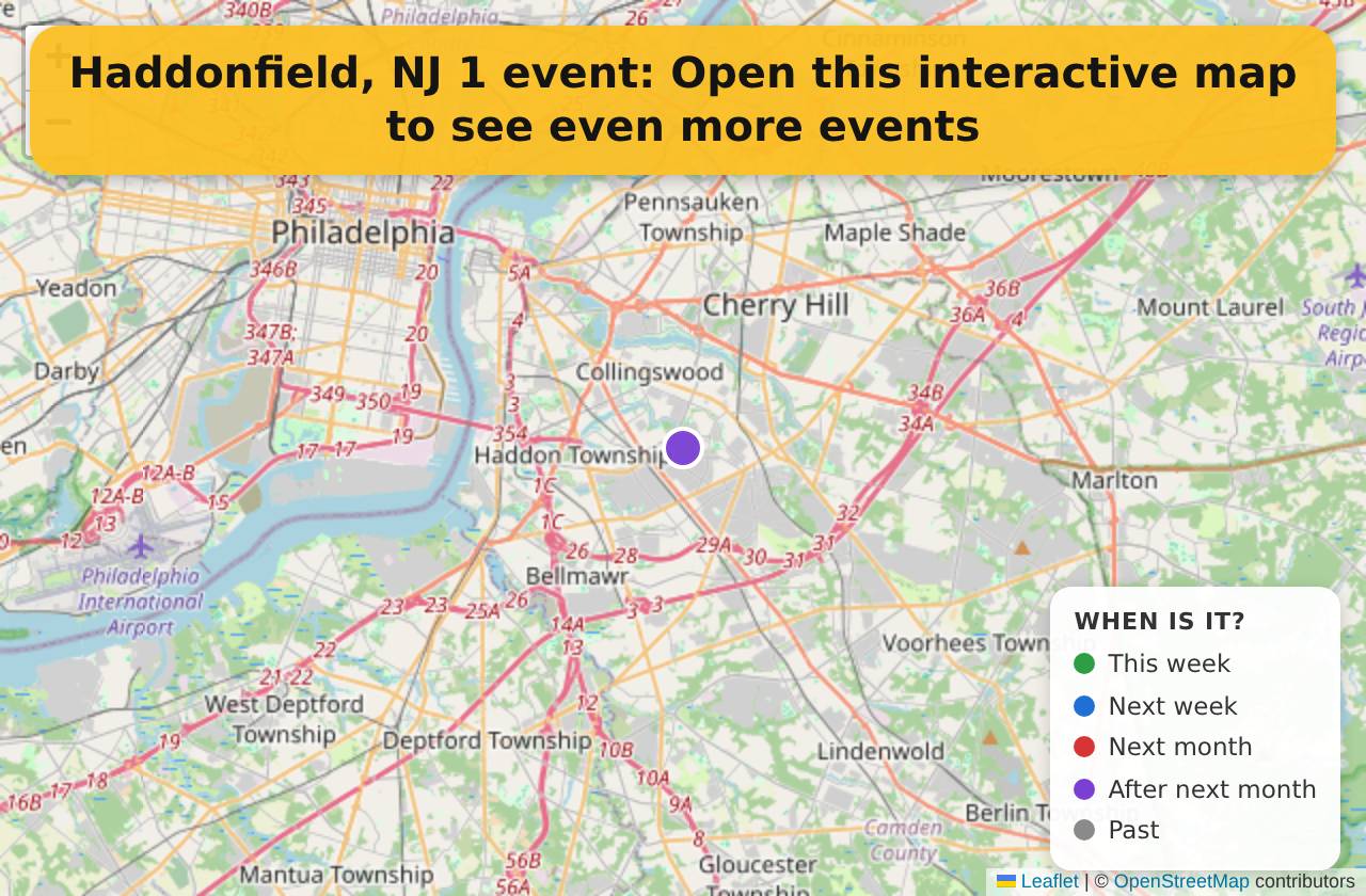 Map of events in Haddonfield, NJ on the interactive EVENTULIST map