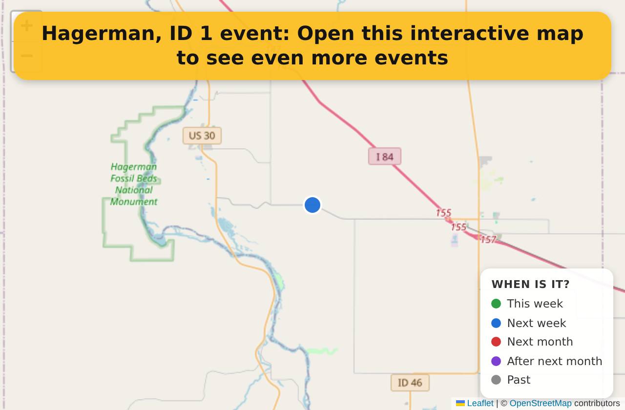 Map of events in Hagerman, ID on the interactive EVENTULIST map