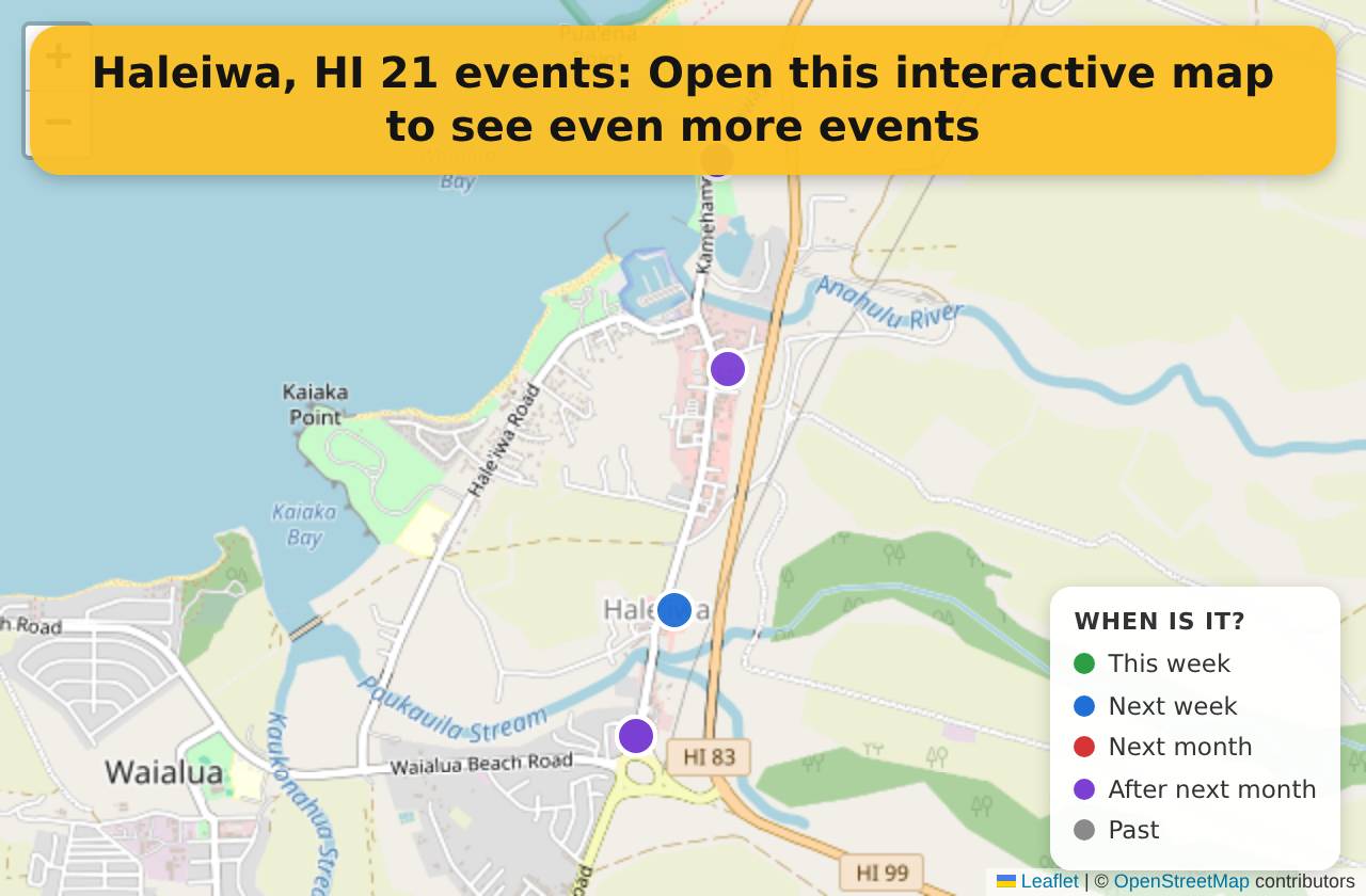 Map of events in Haleiwa, HI on the interactive EVENTULIST map