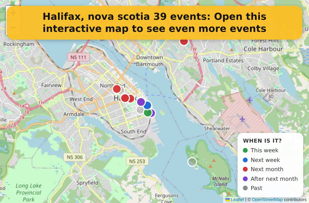 Map of events in Halifax, nova scotia on the interactive EVENTULIST map