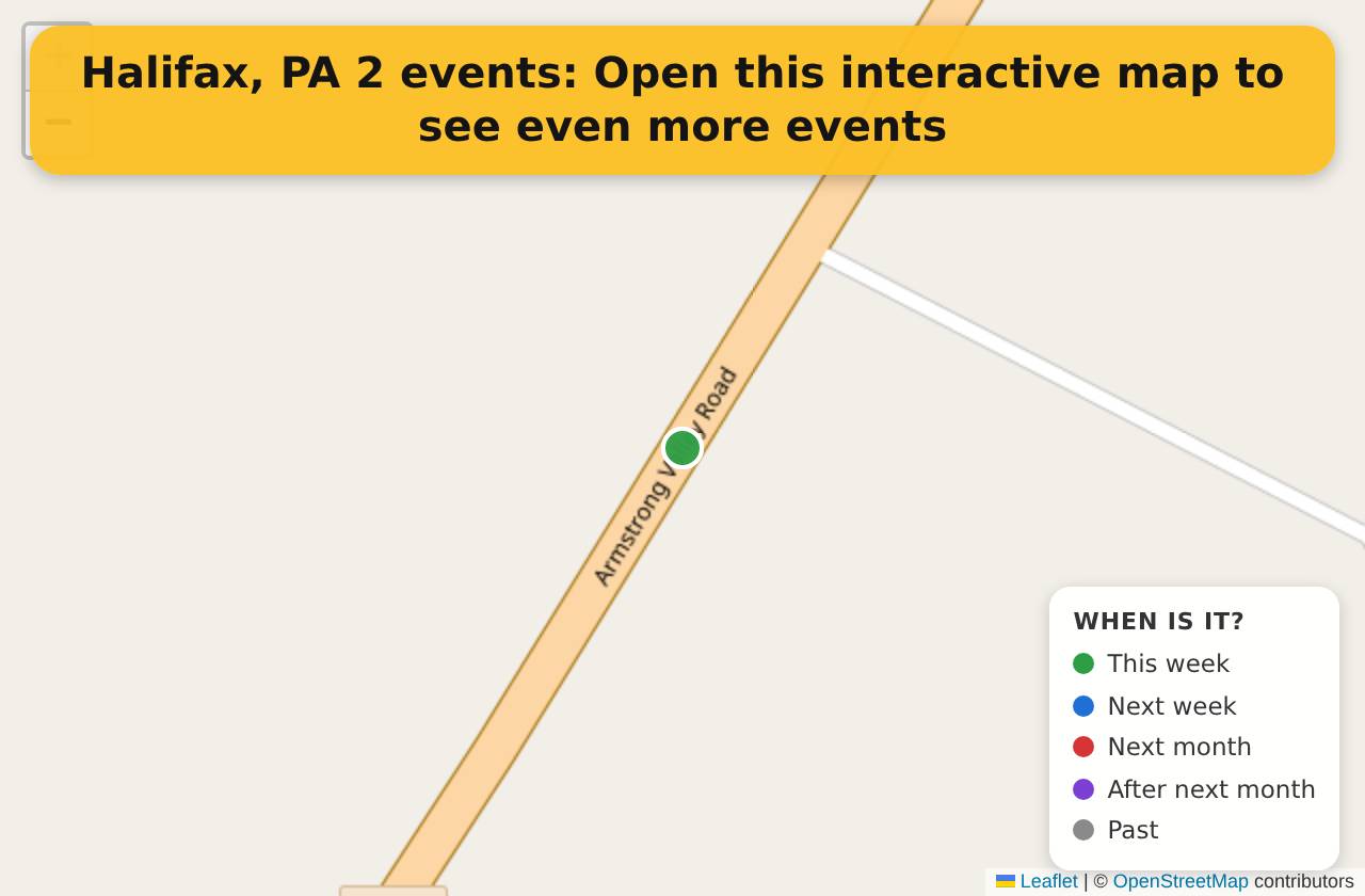 Map of events in Halifax, PA on the interactive EVENTULIST map