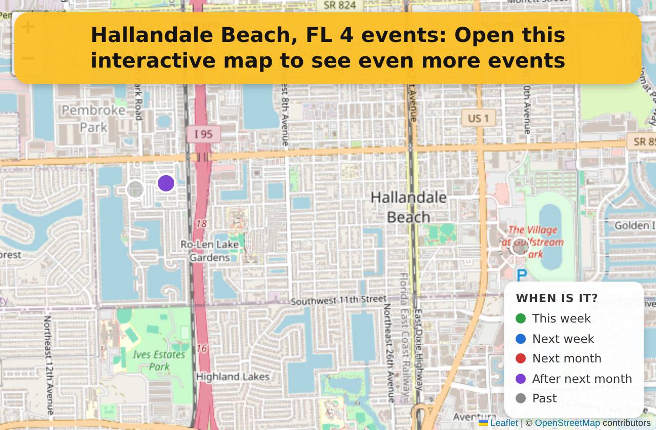 Map of events in Hallandale Beach, FL on the interactive EVENTULIST map