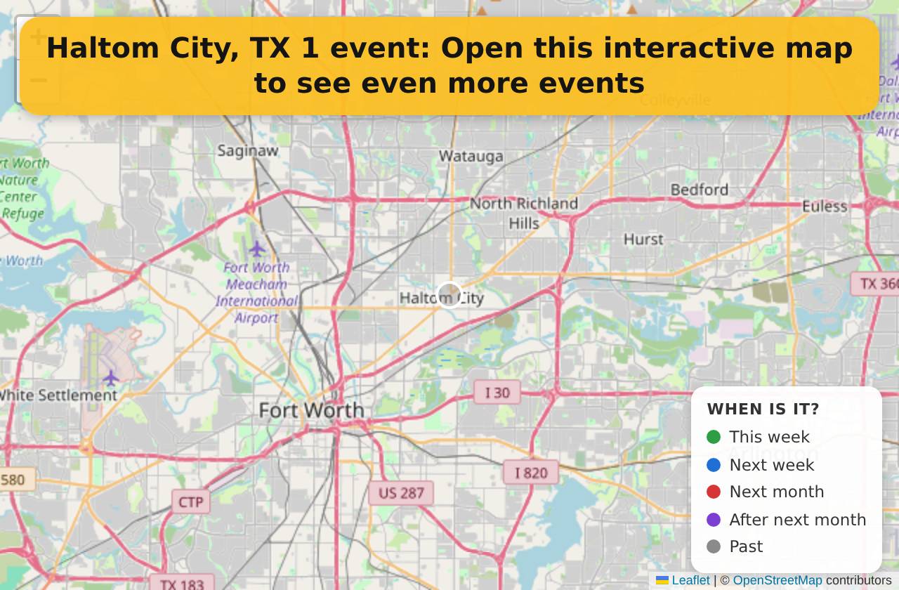 Map of events in Haltom City, TX on the interactive EVENTULIST map
