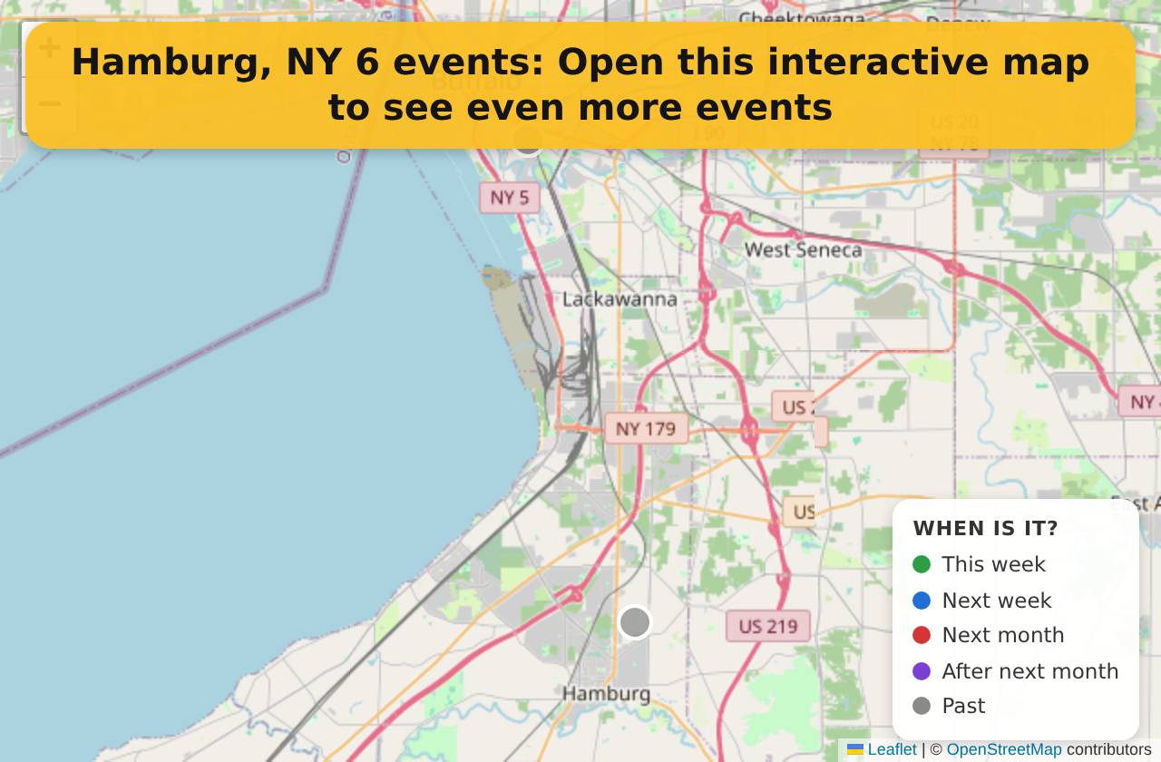 Map of events in Hamburg, NY on the interactive EVENTULIST map