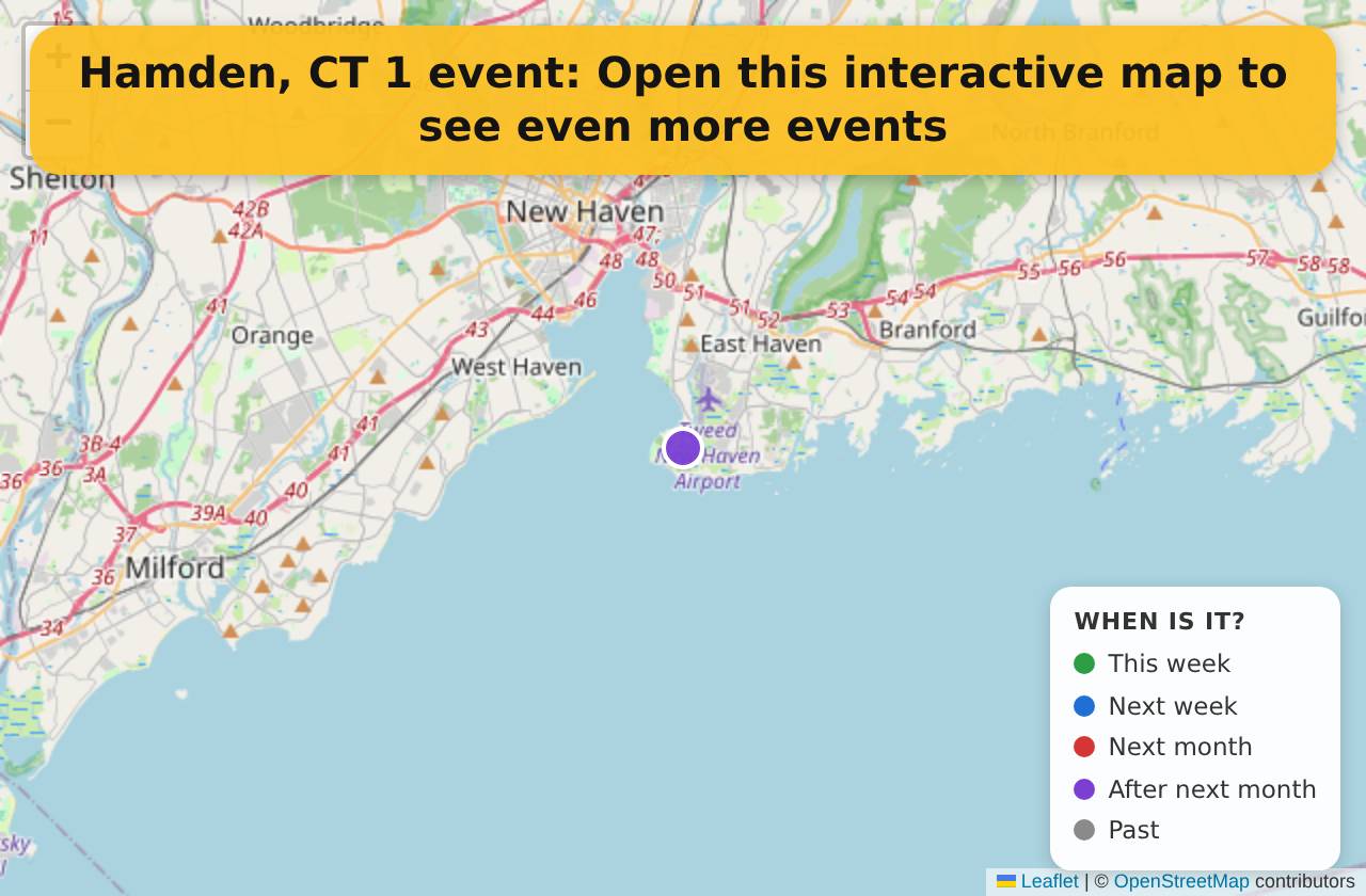 Map of events in Hamden, CT on the interactive EVENTULIST map