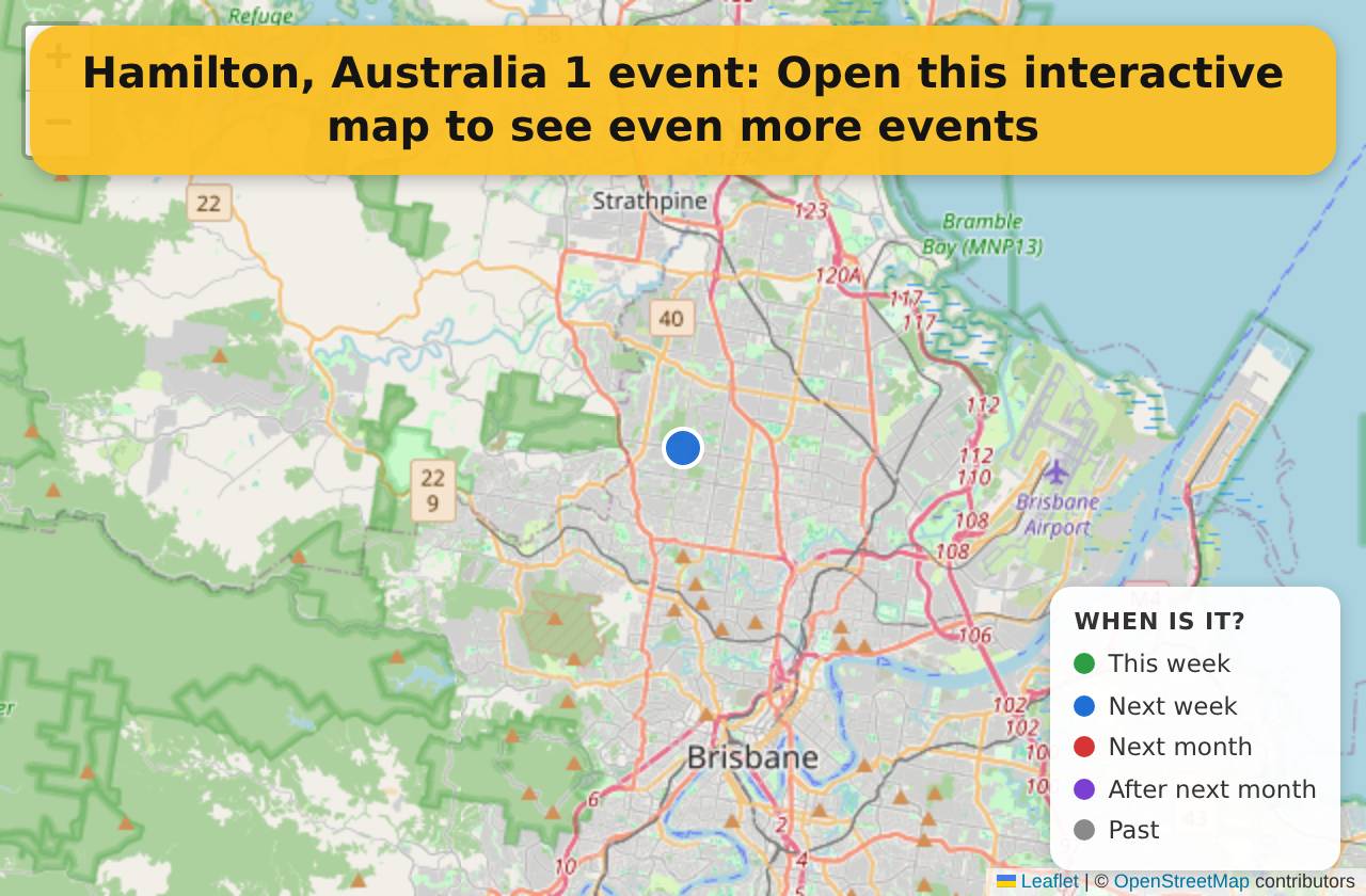 Map of events in Hamilton, Australia on the interactive EVENTULIST map
