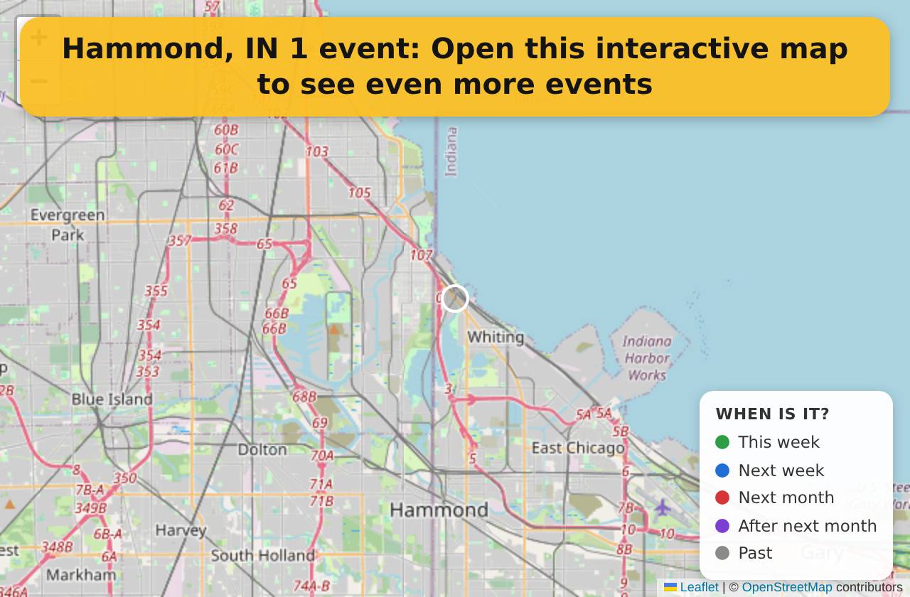 Map of events in Hammond, IN on the interactive EVENTULIST map