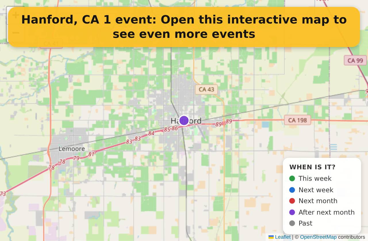 Map of events in Hanford, CA on the interactive EVENTULIST map