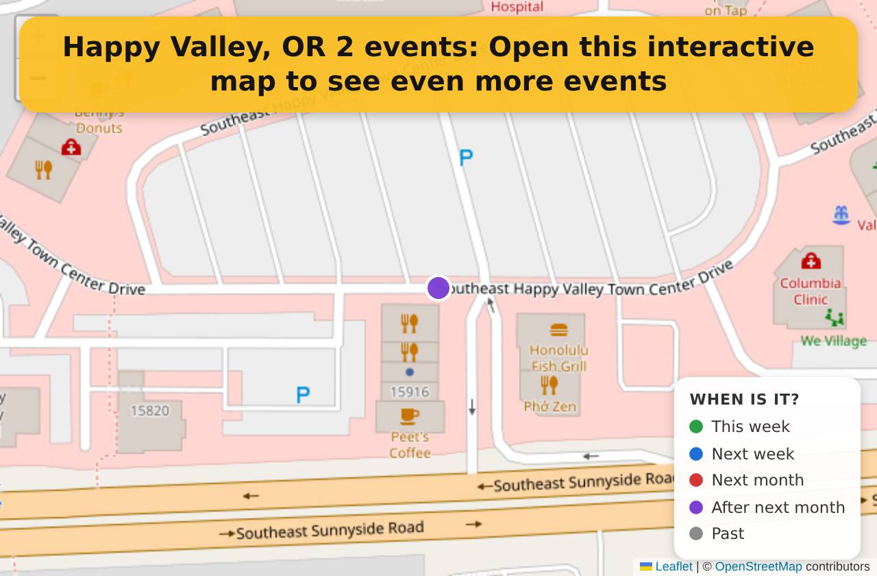 Map of events in Happy Valley, OR on the interactive EVENTULIST map