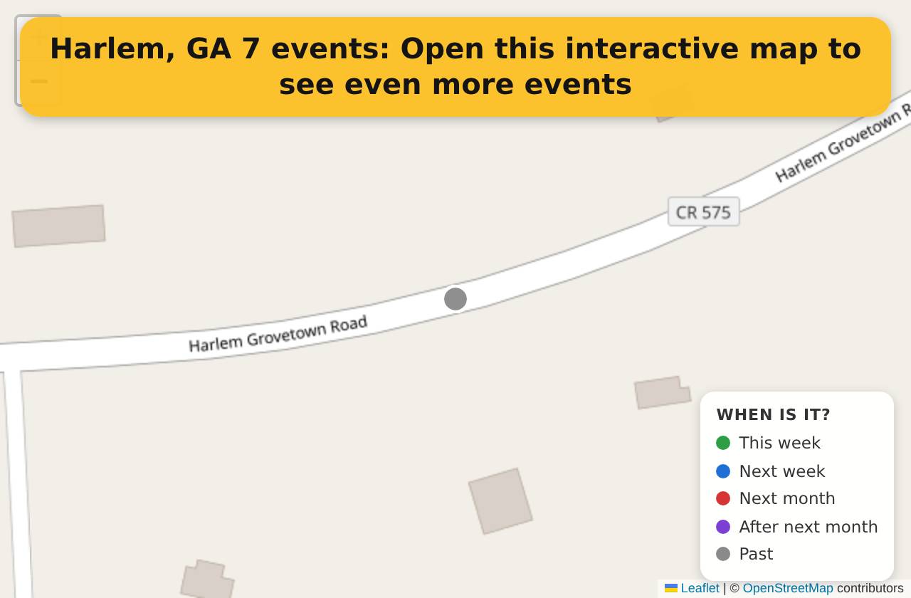 Map of events in Harlem, GA on the interactive EVENTULIST map