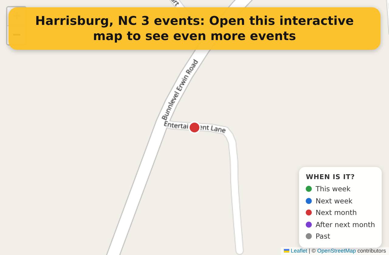 Map of events in Harrisburg, NC on the interactive EVENTULIST map