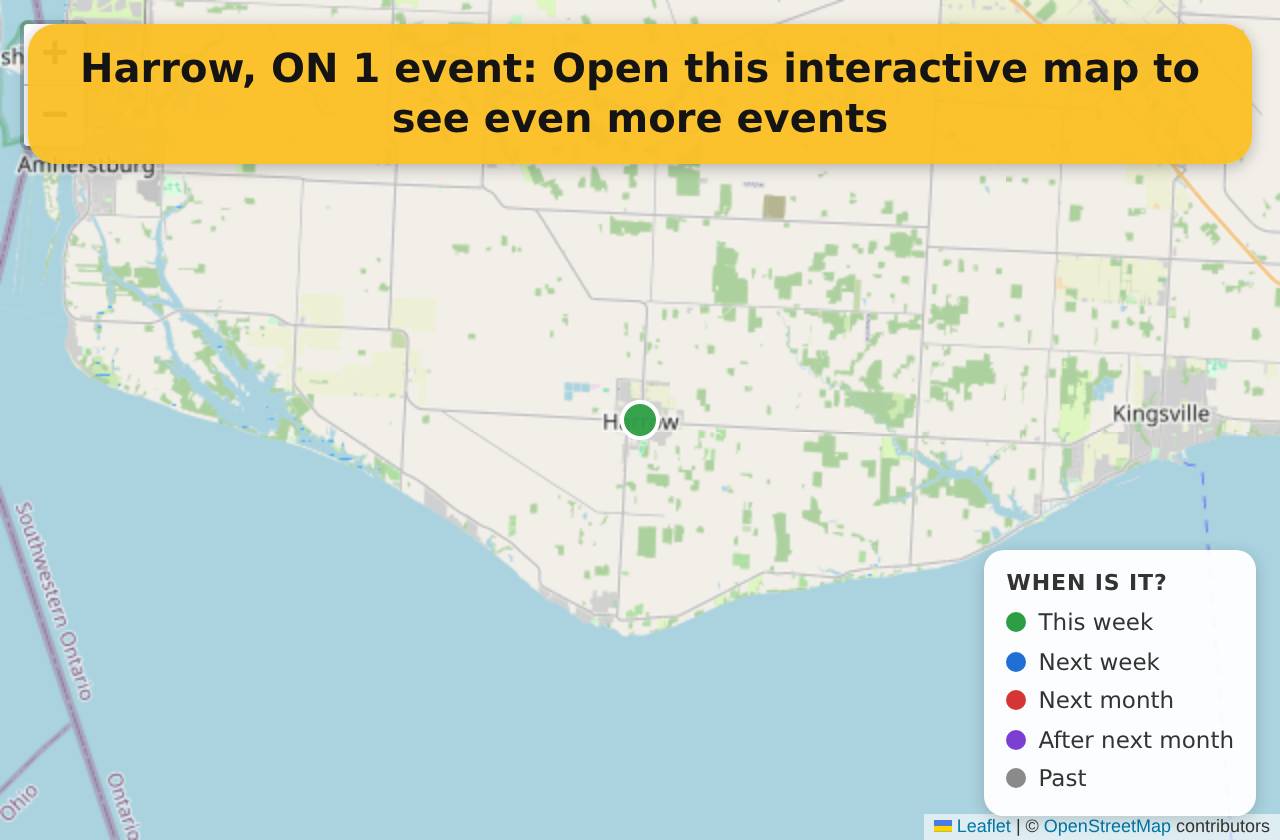Map of events in Harrow, ON on the interactive EVENTULIST map