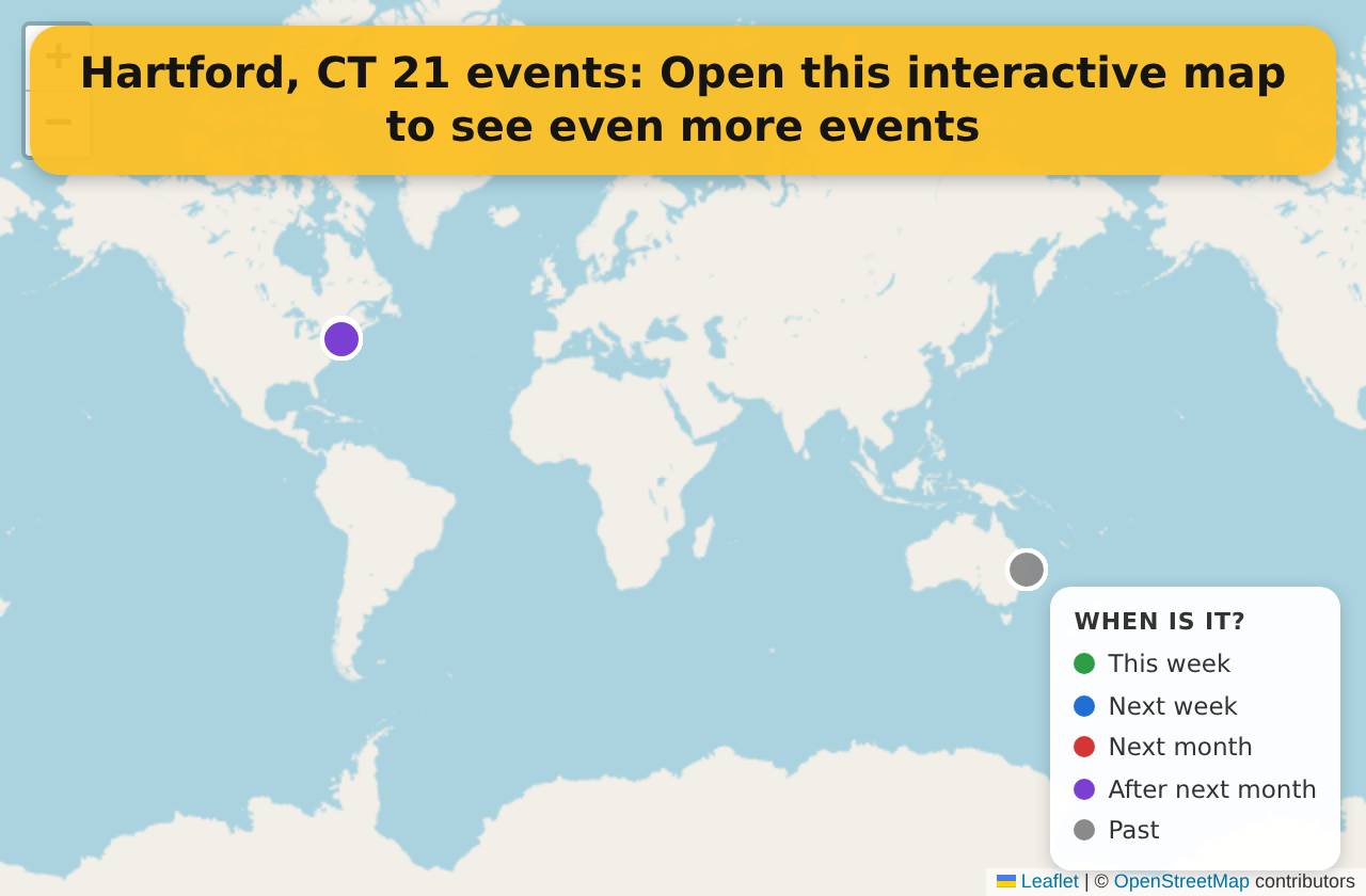 Map of events in Hartford, CT on the interactive EVENTULIST map