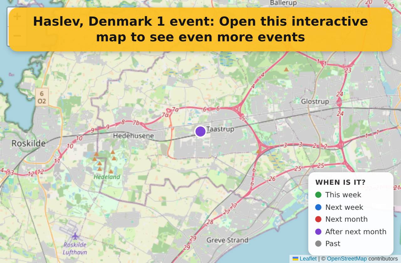 Map of events in Haslev, Denmark on the interactive EVENTULIST map