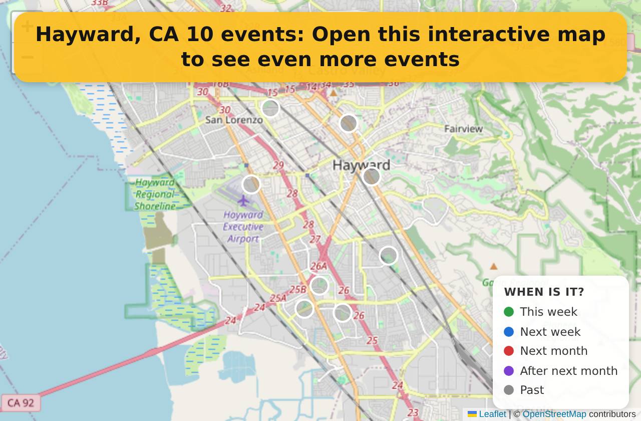 Map of events in Hayward, CA on the interactive EVENTULIST map