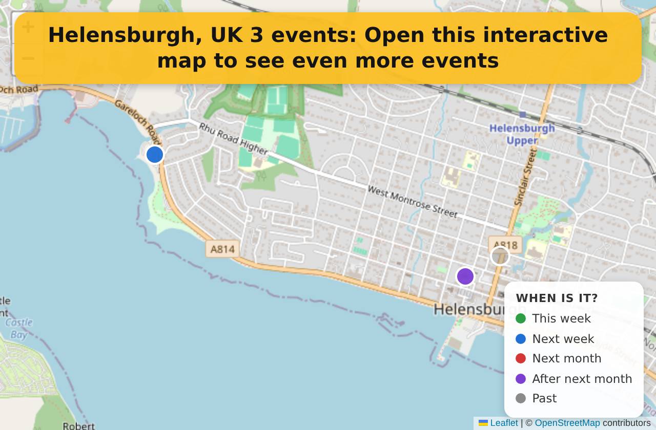 Map of events in Helensburgh, UK on the interactive EVENTULIST map