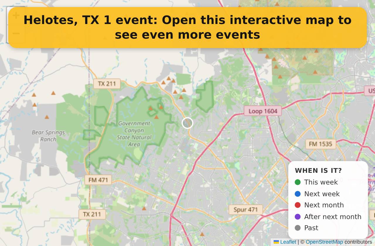Map of events in Helotes, TX on the interactive EVENTULIST map
