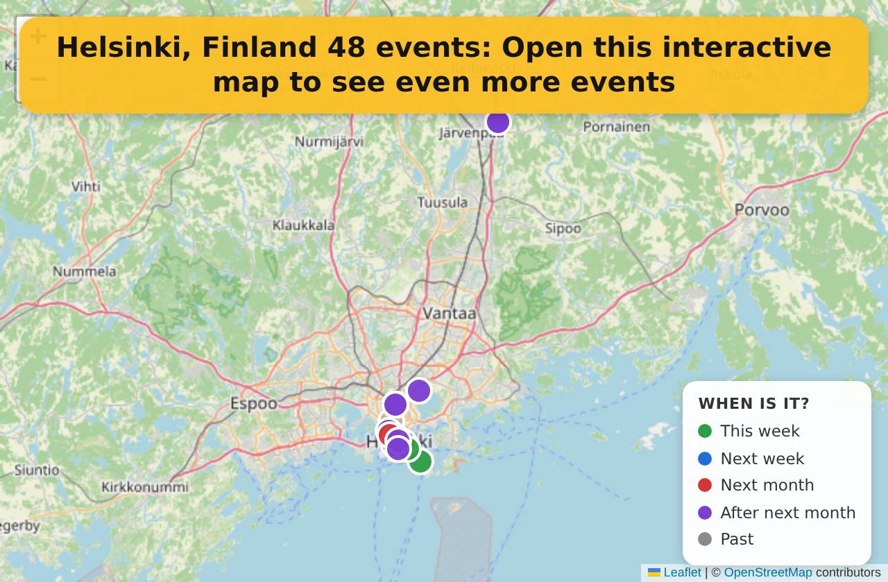 Map of events in Helsinki, Finland on the interactive EVENTULIST map