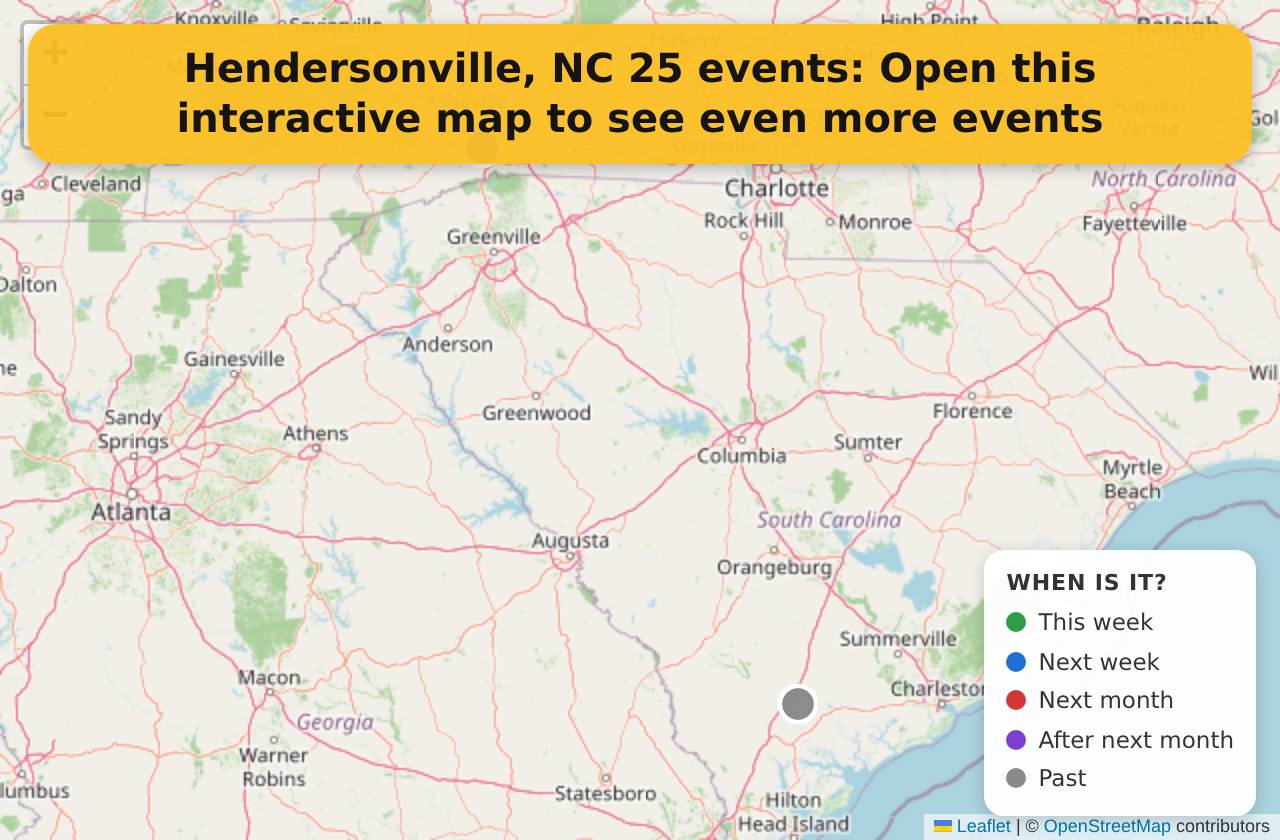 Map of events in Hendersonville, NC on the interactive EVENTULIST map