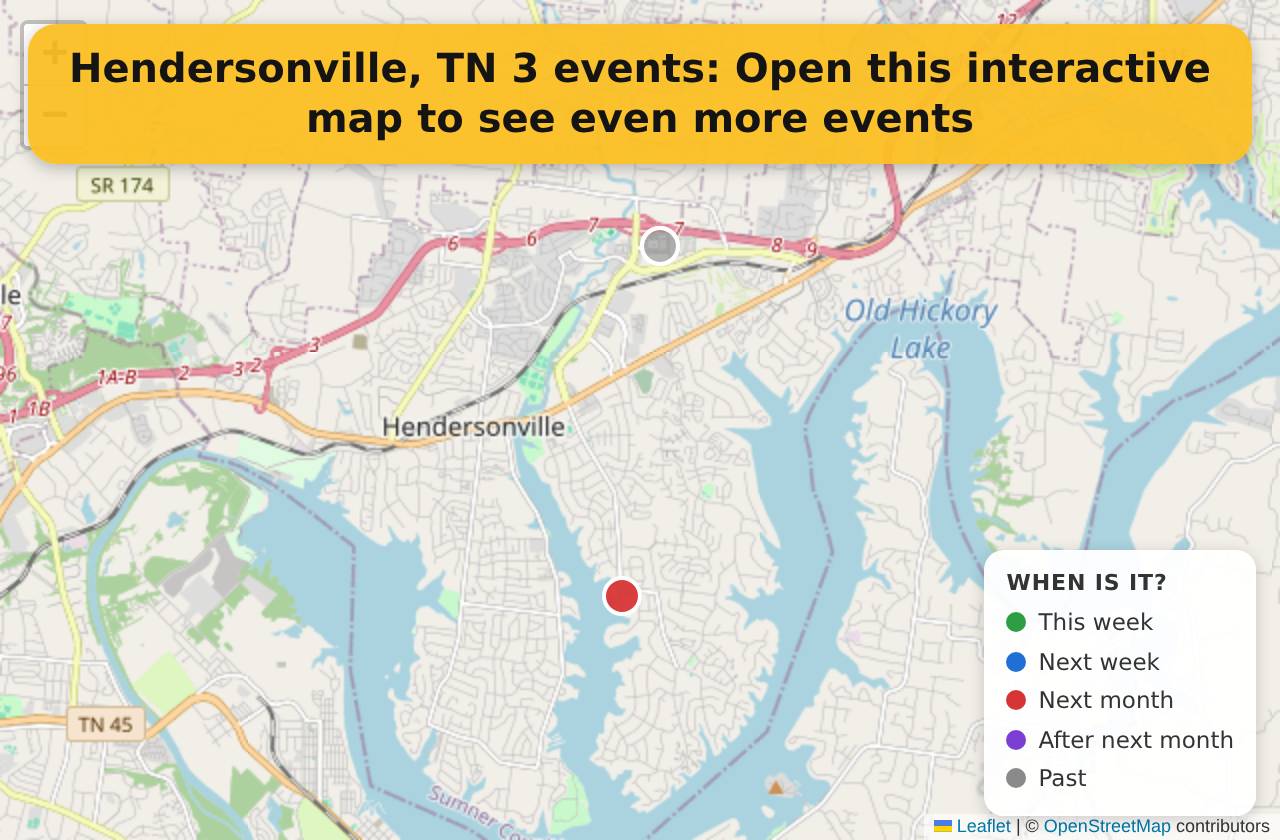 Map of events in Hendersonville, TN on the interactive EVENTULIST map
