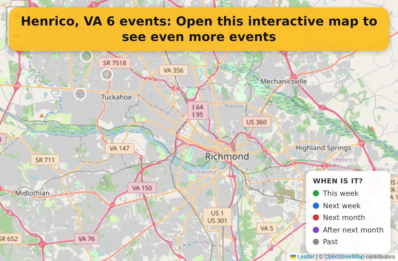 Map of events in Henrico, VA on the interactive EVENTULIST map