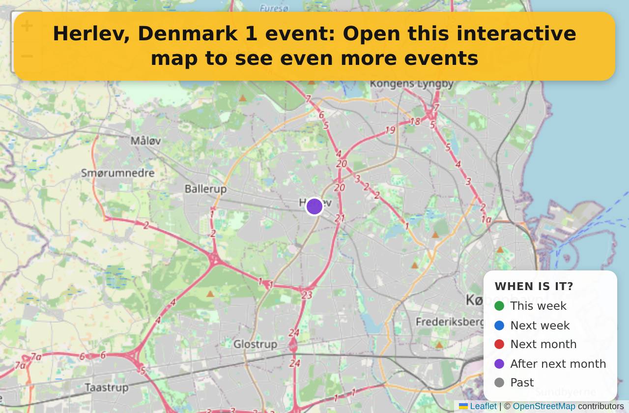 Map of events in Herlev, Denmark on the interactive EVENTULIST map