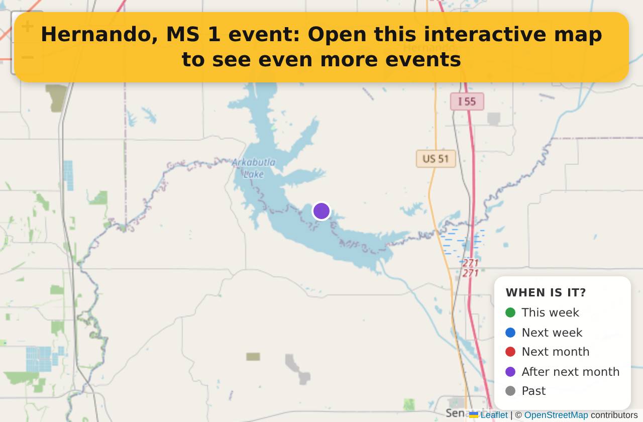 Map of events in Hernando, MS on the interactive EVENTULIST map