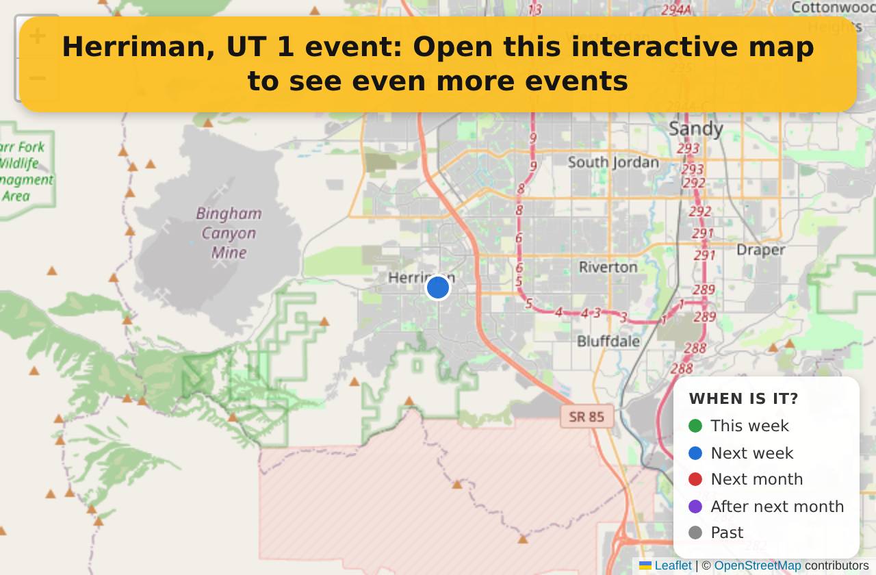 Map of events in Herriman, UT on the interactive EVENTULIST map