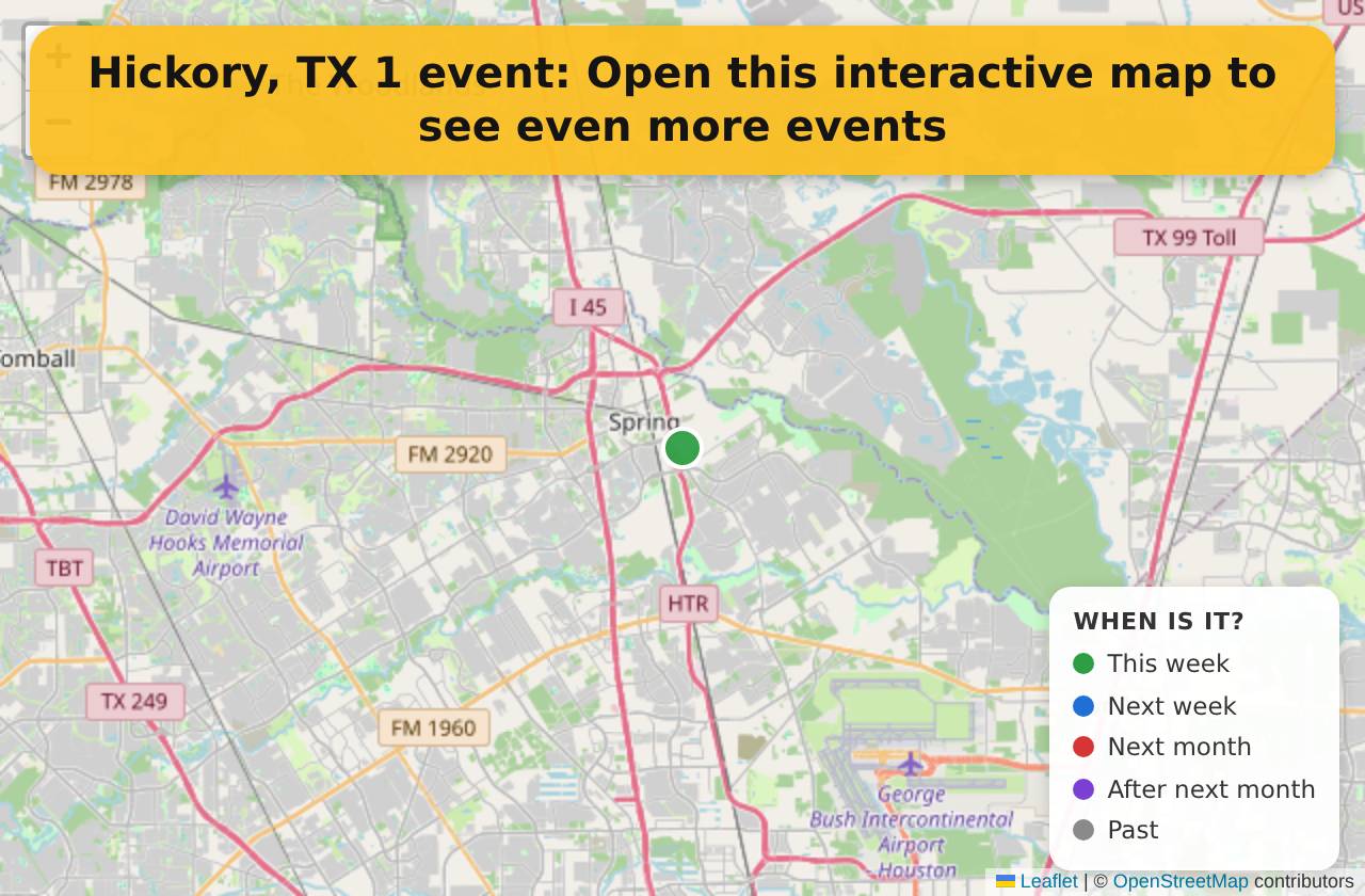 Map of events in Hickory, TX on the interactive EVENTULIST map