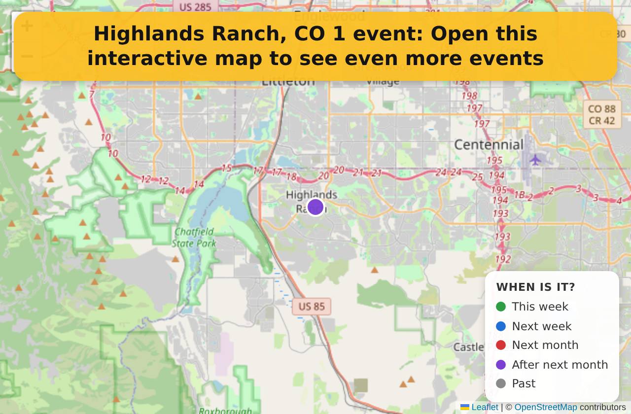 Map of events in Highlands Ranch, CO on the interactive EVENTULIST map