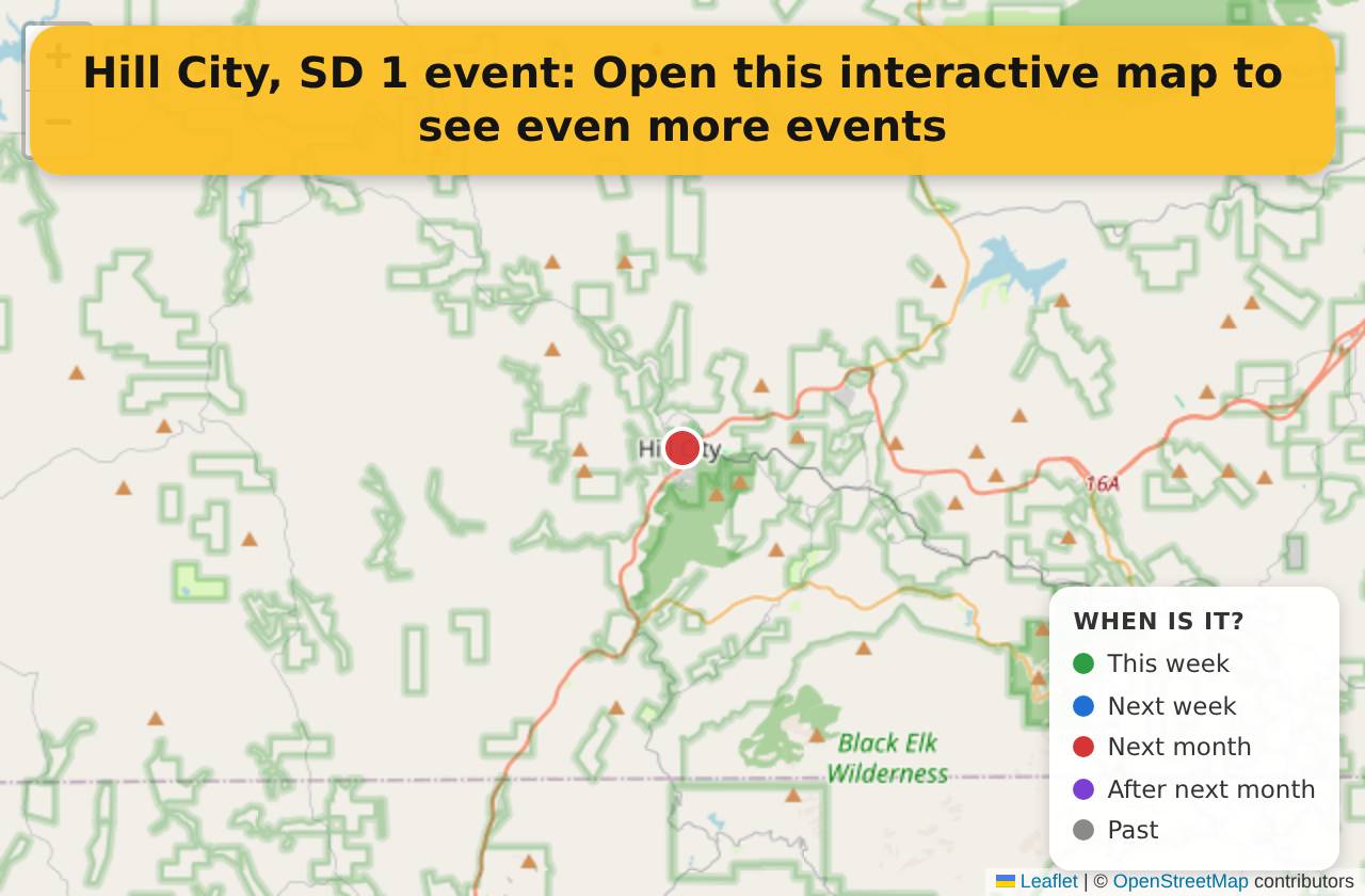 Map of events in Hill City, SD on the interactive EVENTULIST map