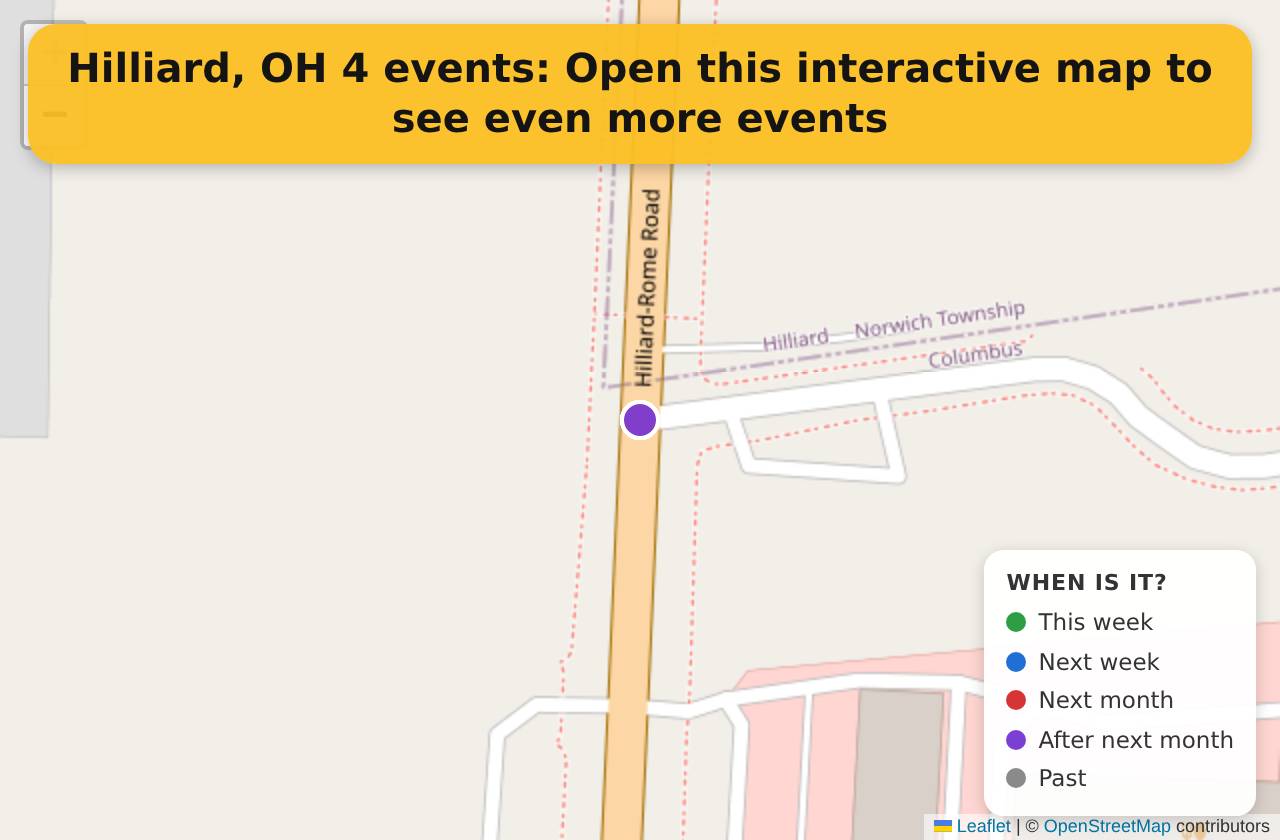 Map of events in Hilliard, OH on the interactive EVENTULIST map