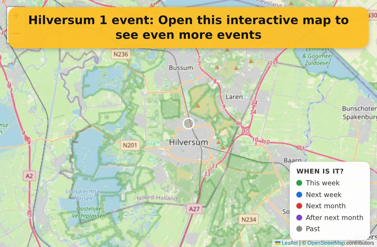 Map of events in Hilversum on the interactive EVENTULIST map