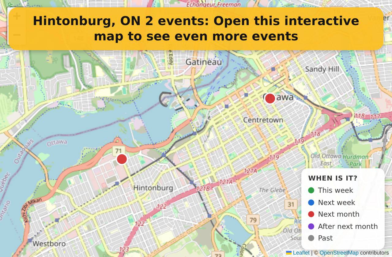 Map of events in Hintonburg, ON on the interactive EVENTULIST map