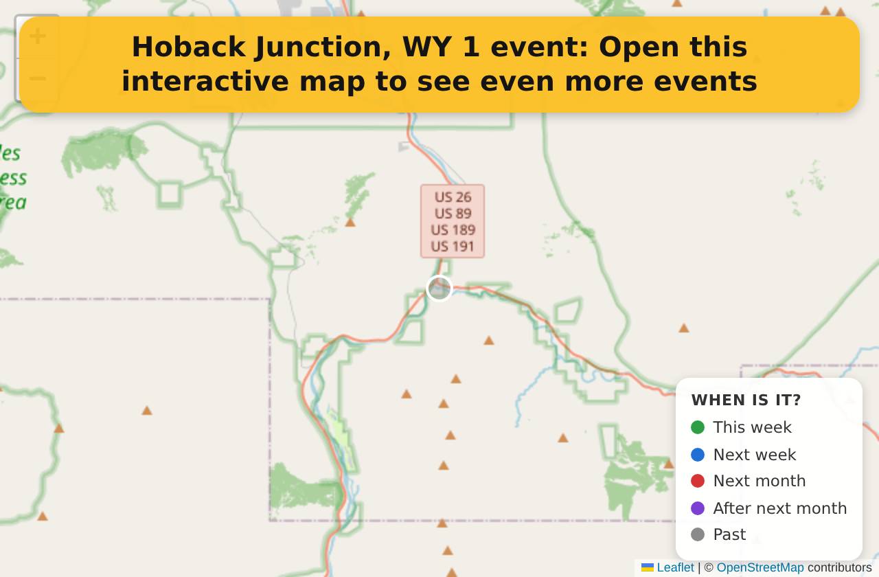 Map of events in Hoback Junction, WY on the interactive EVENTULIST map
