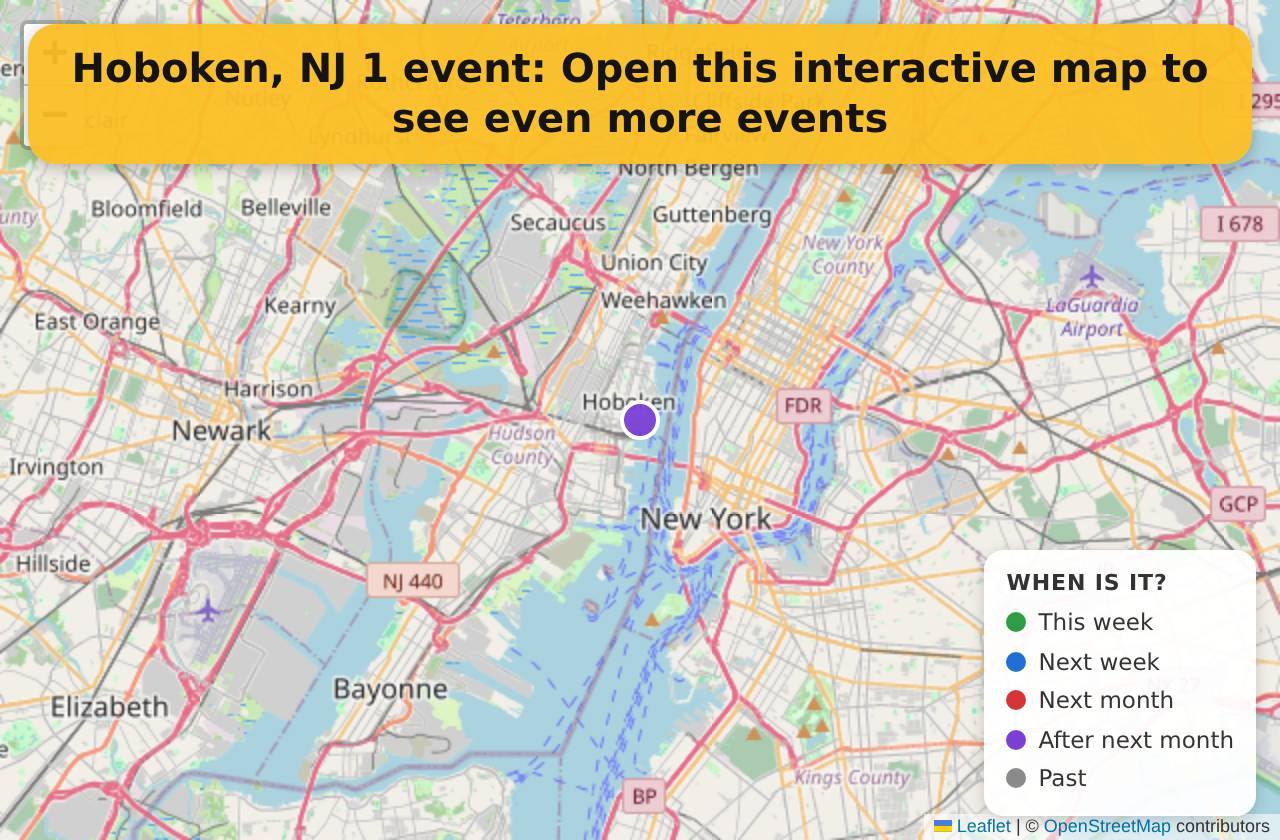 Map of events in Hoboken, NJ on the interactive EVENTULIST map