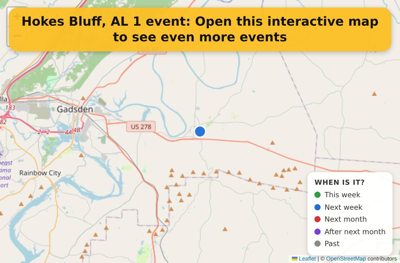Map of events in Hokes Bluff, AL on the interactive EVENTULIST map