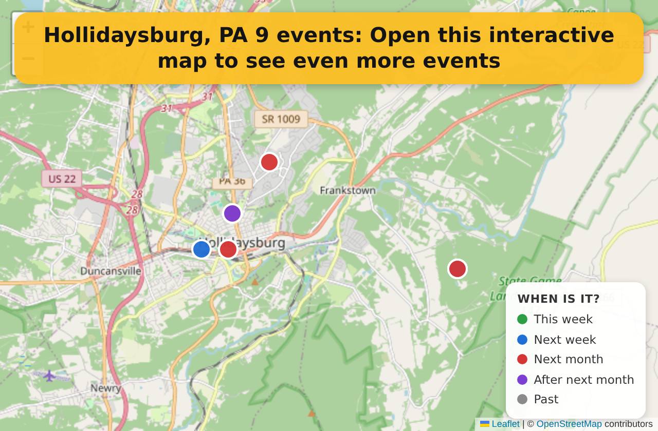 Map of events in Hollidaysburg, PA on the interactive EVENTULIST map