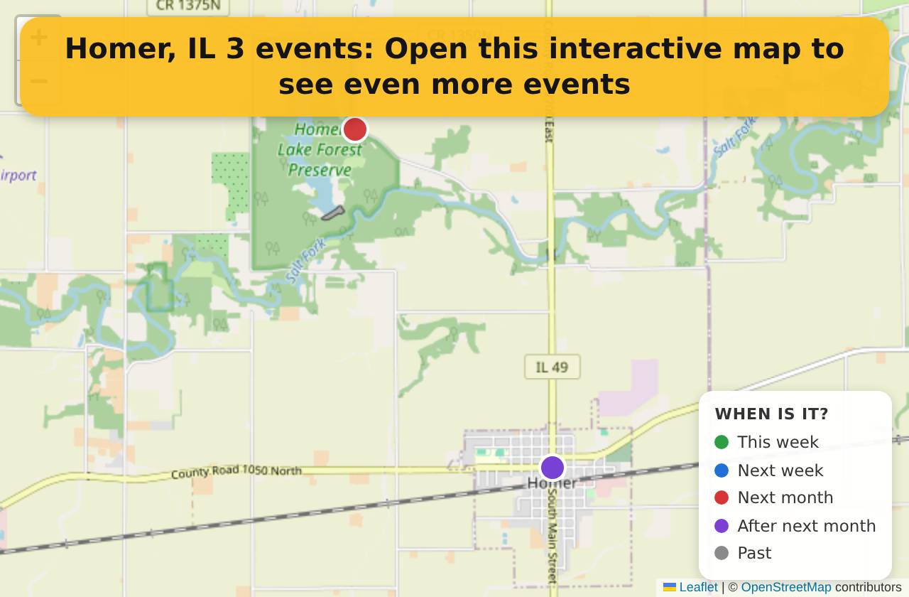 Map of events in Homer, IL on the interactive EVENTULIST map
