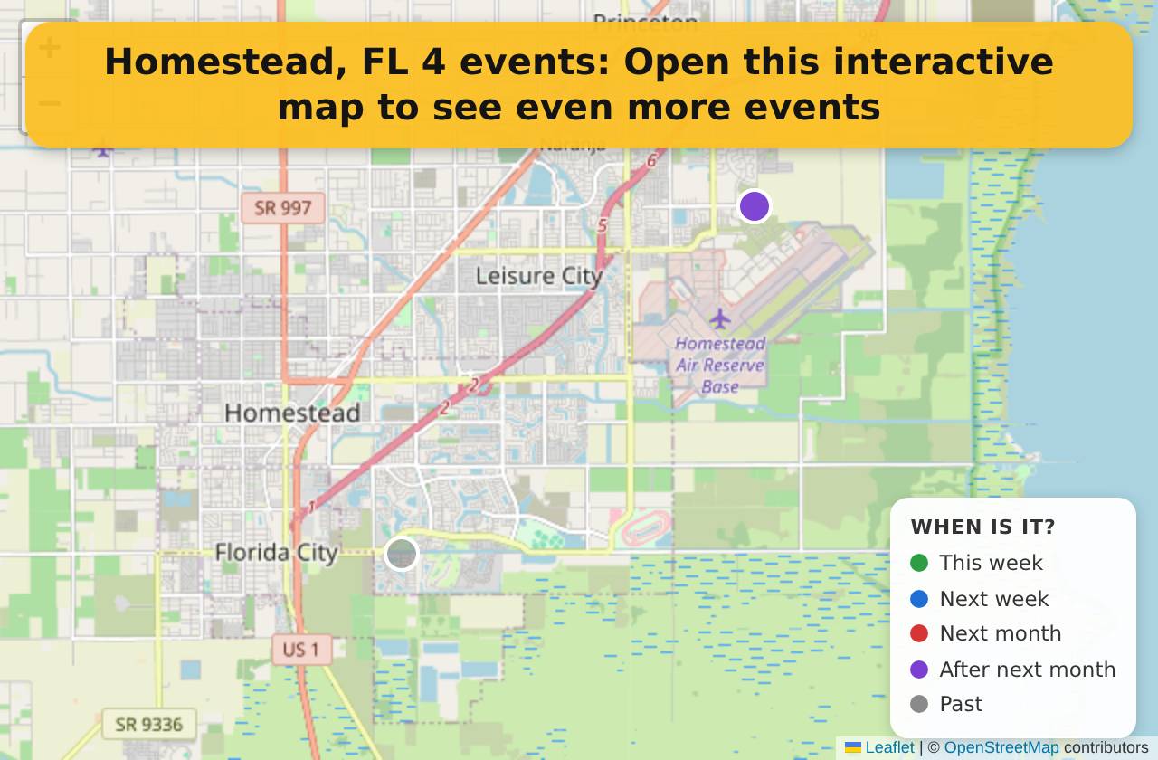 Map of events in Homestead, FL on the interactive EVENTULIST map