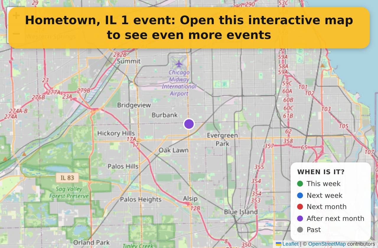 Map of events in Hometown, IL on the interactive EVENTULIST map